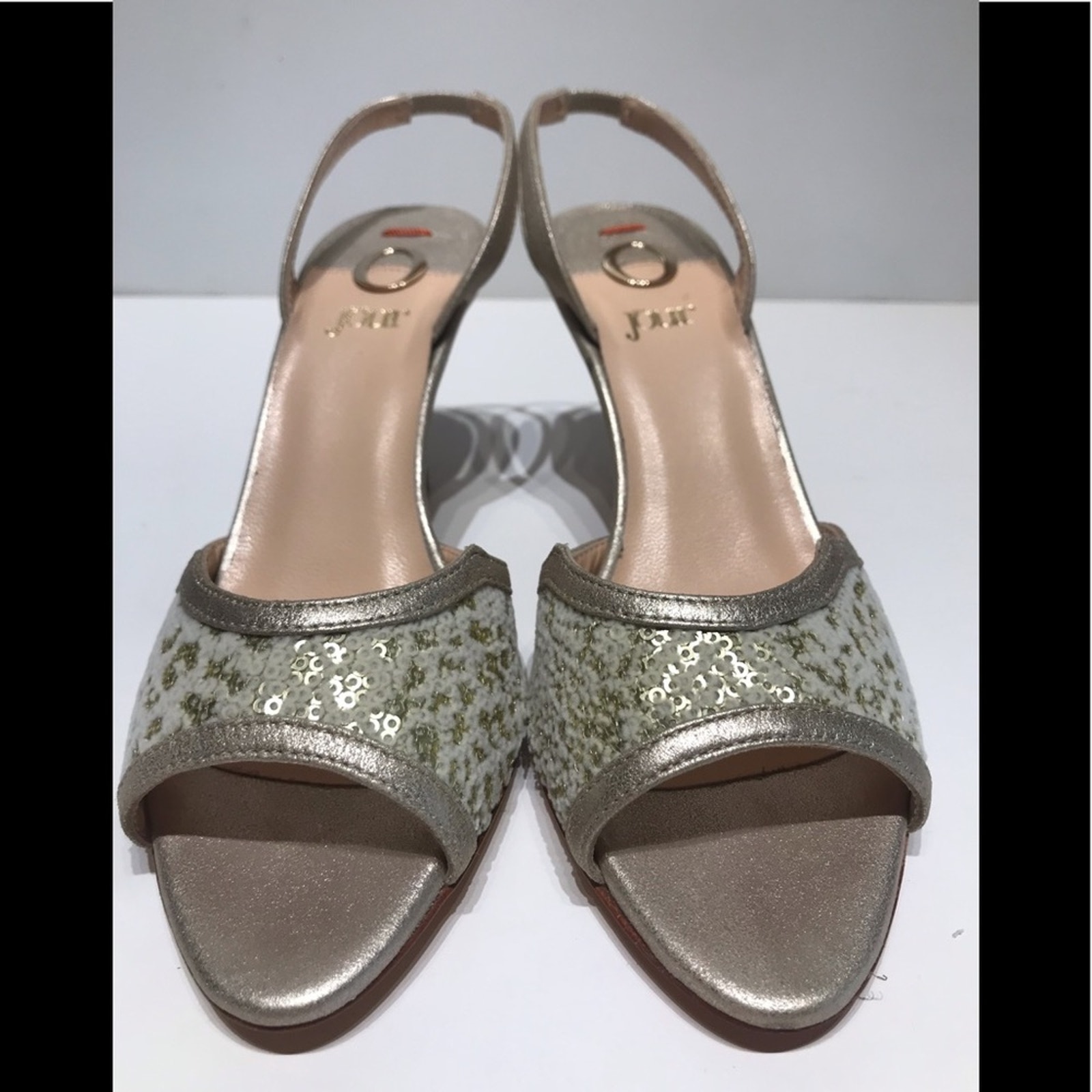 O Jour Mid Heel Sling Beige With Gold Details